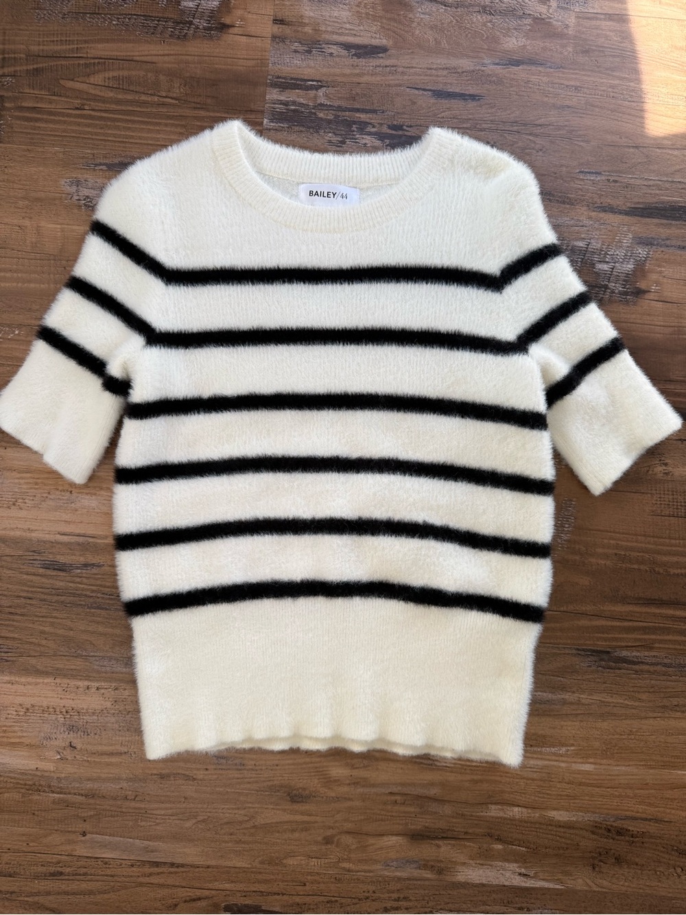 Bailey 44 Cream and Black Striped Short Sleeve Sweater